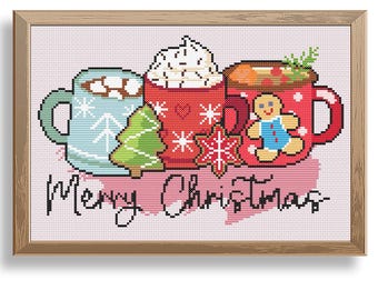 Christmas Mugs Cross Stitch Pattern: Holiday Hot Chocolate (PDF Pattern)