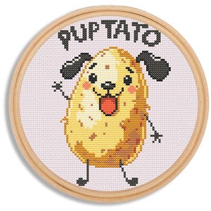 Puptato cross stitch pattern, Food Puns cross stitch pattern