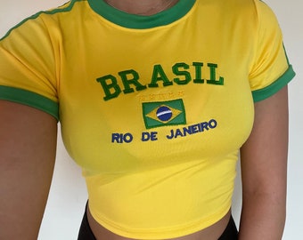Y2K Brazil Crop Top Baby Tee, Y2K Baby Tee, Y2K Brazil Baby Tee, Y2K Brazil, Y2K Brazil Crop Baby Tee, Y2K Brazil Football Tee, Y2K Brazil