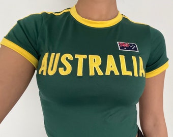 Y2K Australia Crop Top Baby Tee, Y2K Baby Tee, Y2K Australia Baby Tee, Y2K Australia Crop Baby Tee, Y2K Australia Football Tee, Y2K, 2000s