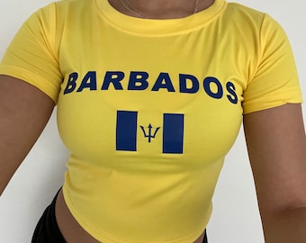 Y2K Barbados Crop Top Baby Tee, Y2K Baby Tee, Y2K Barbados Baby Tee, Y2K Barbados, Y2K Barbados Football Tee, Y2K Barbados