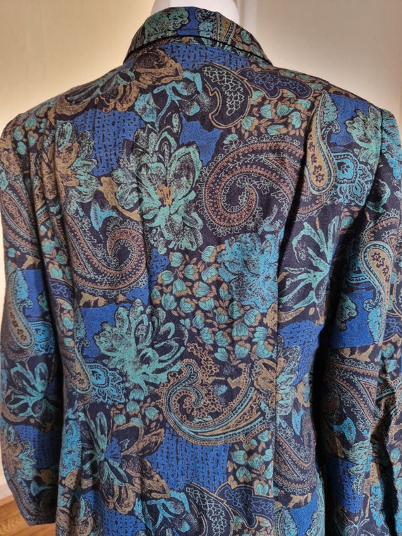 Vintage 1980s Green Blue Paisley Long Sleeved Shi… - image 5