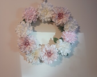 Spring wreath, Large dahlias, pink and white dahlias. Summer wreath