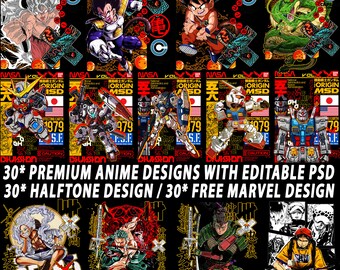 Diseños de anime premium / Semitono GRATIS / Diseños de héroes gratuitos / DBZ, OP, Gundam Designs png para impresión dtf dtg