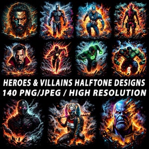 Heroes Halftone PNG Designs Villains Halftone Designs DTF / DTG Printing Design Png Jpeg