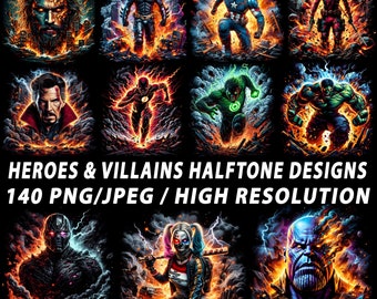 Heroes Halftone PNG Designs Villains Halftone Designs DTF / DTG Printing Design Png Jpeg