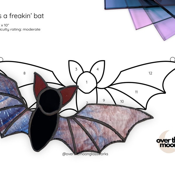 Stained Glass Bat Pattern, Template for Stained Glass Bat, Digital Download, PNG and PDF for Halloween Projects