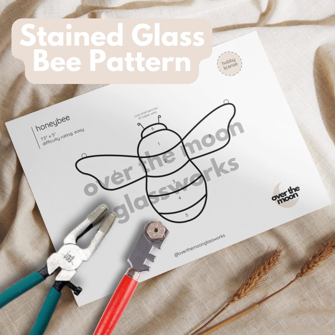 Stained Glass Bee Pattern, Bee Template, PDF & PNG Digital Download ...