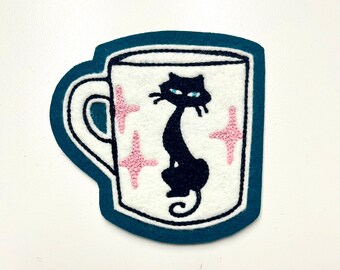 Chainstitch Embroidered Retro Kitty coffee mug