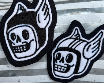 Chainstitch Embroidered Racing Skull patch