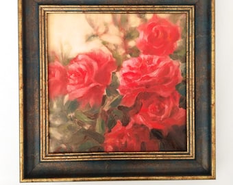 Red Roses oil painting, handmade, signed artwork, painting of red roses on canvas, original work of art.