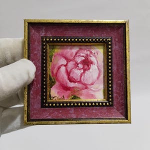 Framed Peony Oil Painting: Small Floral Wall Art