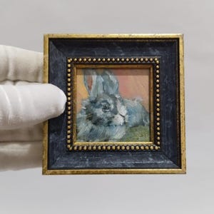 Framed Rabbit Painting: Miniature Handmade Oil Art (5x5cm)