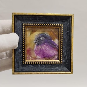 Framed Little Bird Oil Painting: Miniature Robin Art, Friendship Gift