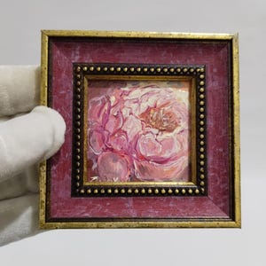 Framed Peony Oil Painting: Small Floral Wall Art