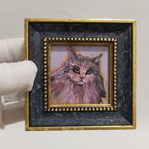 Peinture à l'huile chat original, art mural miniature encadré fait main chat rose cadeau pour amis, décoration d'intérieur mignonne, art unique pour les amoureux des chats pour les amoureux