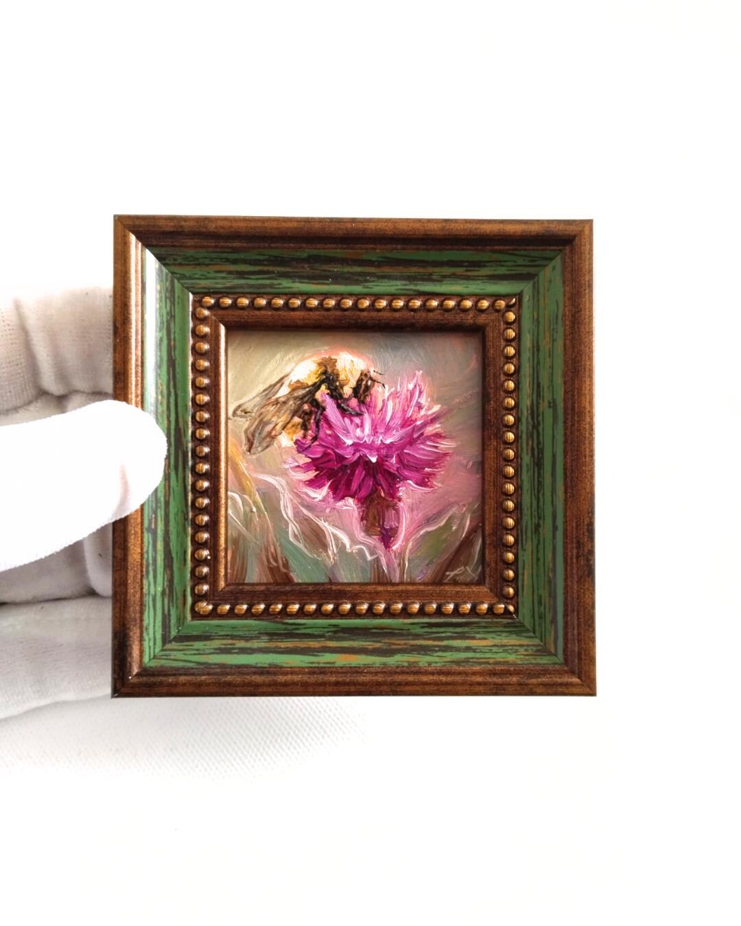 Bee Art Original Oil Painting Hand Painted Framed Miniature Wall ...
