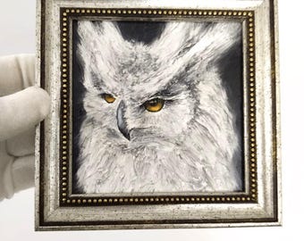 Original Hand Made Embossed Owl Oil Painting: Framed Handmade Home Decor Art