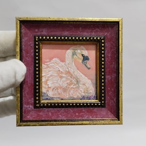 Swan painting oil painting minimalist gift,mini wall decor original painting,framed Swan painting,gift for friendgift for loverfor lover