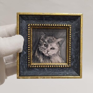 Gothic Cat Oil Painting: Miniature Framed Wall Art