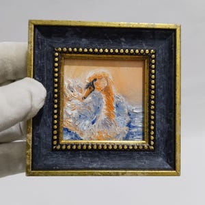 Framed Swan Oil Painting: Miniature Wall Art, Minimalist Gift