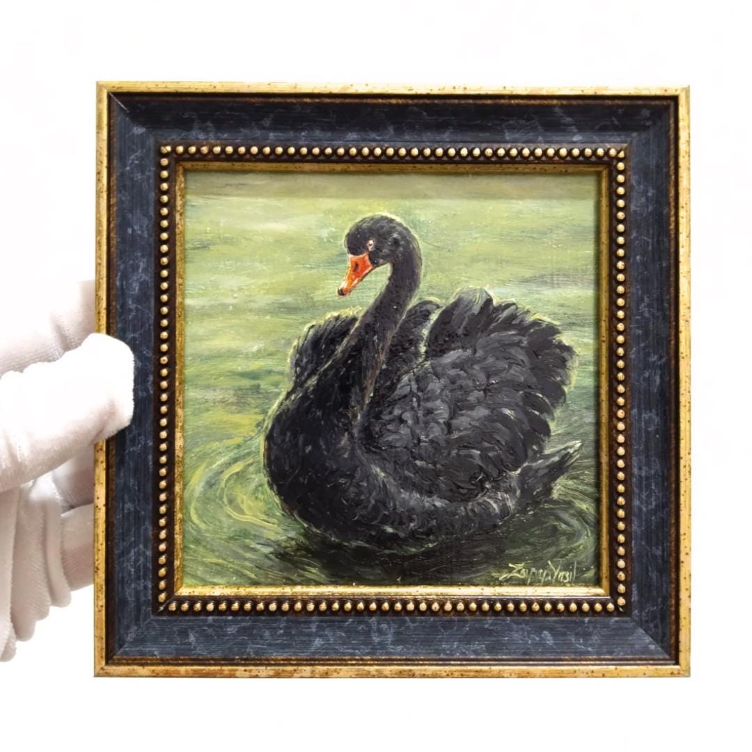 Original Swan Oil Painting Black Swan Swan Gift,mini Wall Decor ...