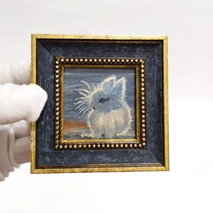 Miniature Rabbit Oil Painting: Custom Framed Art, Spring Decor