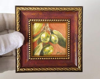 Mini Olive Branch Oil Painting: Framed Kitchen Wall Decor
