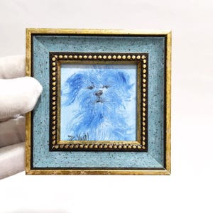 Mini Blauer Hund Abstrakt Gemälde: Gerahmt Öl Wandkunst