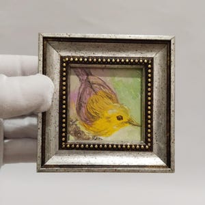 bird painting oil painting original handmade wall art framed small bird oil painting blue wall bird gift for girlfriend,gift for friend