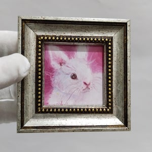 Mini Rabbit Painting: Custom Handmade Framed Oil Art