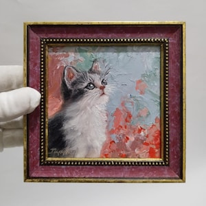 chat original encadré peinture à l'huile chat fait main maison cadeau chat moderne art déco unique art mural cadeau maison cadeau chat peinture, pour ami cadeau