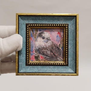 Framed Little Bird Painting Oil Painting Original Handmade blue Bird Home Decor Wall Art, for Friendfor lover Valentine&#39;s Day Gift