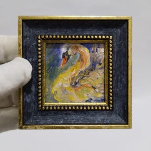 Framed Swan Oil Painting: Small Minimalist Wall Art