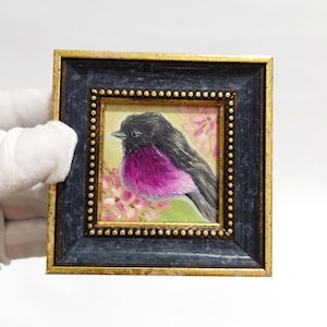 Robin bird painting original oil framed Small framed art bird artwork, Bird illustration art gift for friendfor lover Valentine&#39;s Day Gift