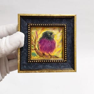Robin bird painting original oil framed Small framed art bird artwork, Bird illustration art gift for friendfor lover Valentine&#39;s Day Gift