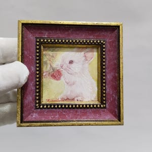 mini rabbit painting custom made, oil painting original handmade miniature framed art wall decor,gift for friend for friendgift for lover