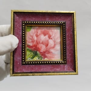 Framed Pink Peony Oil Painting: Small Floral Wall Art