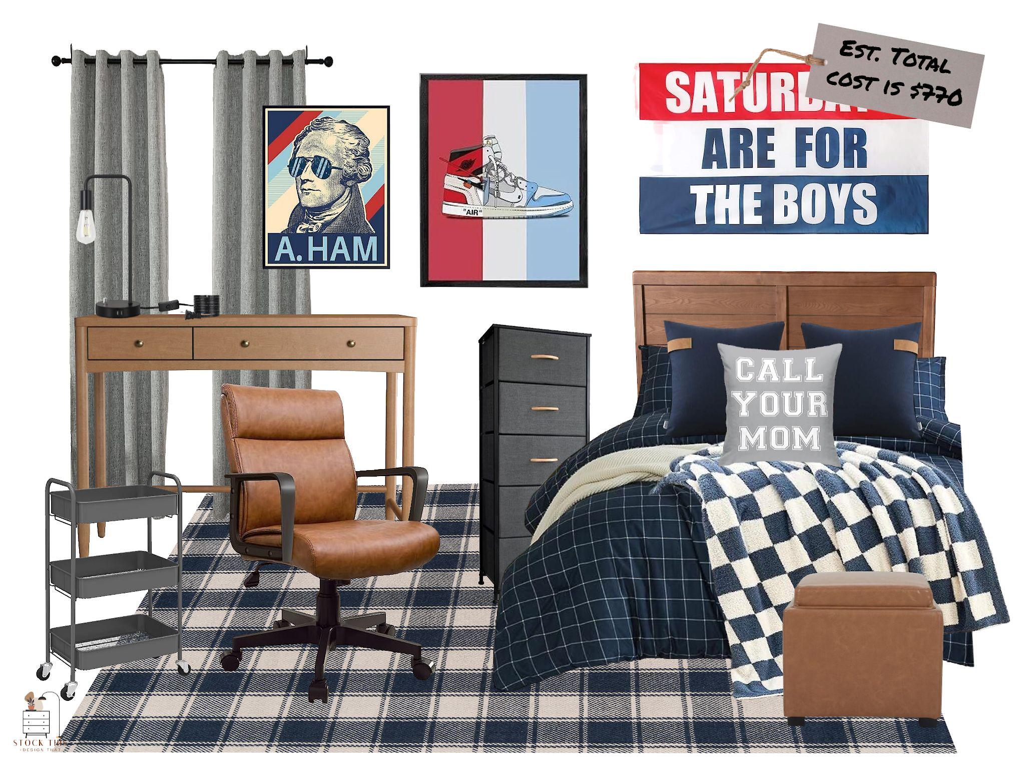 Red and Navy Boy Dorm Room Design