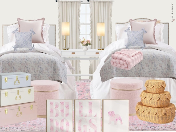 Pink Blue Floral Love Shack Dorm Room Design-