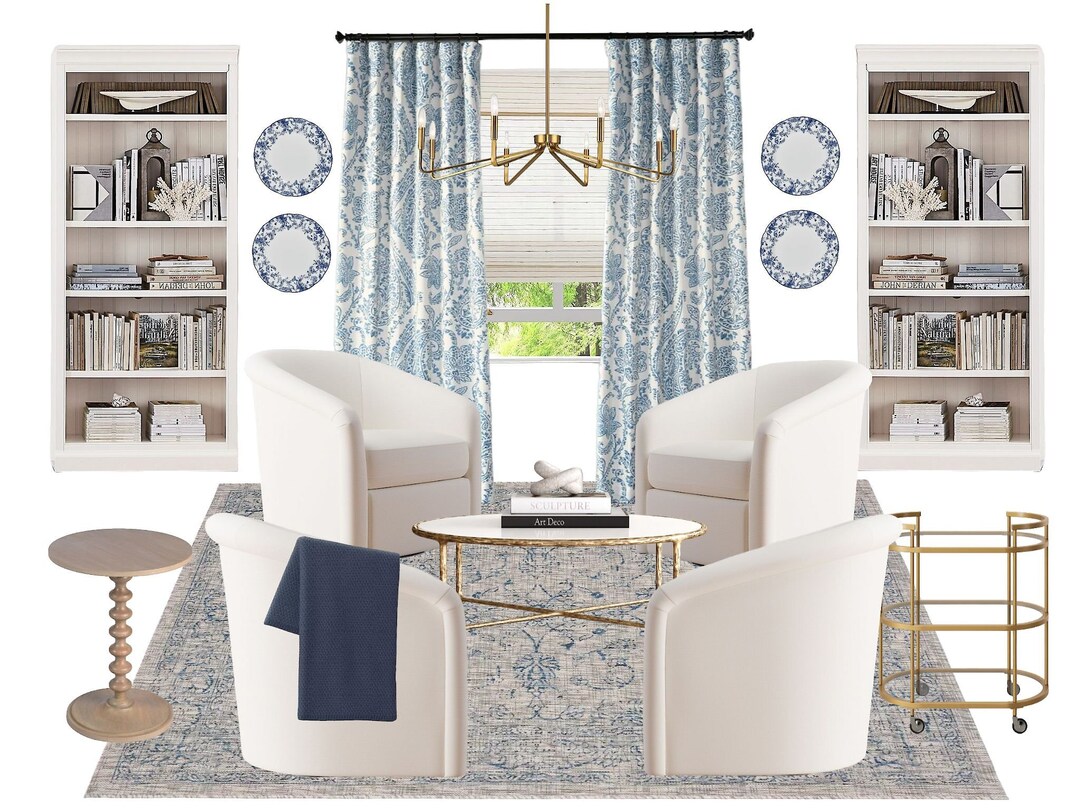 Grandmillennial Blue Floral Living Room Design Etsy