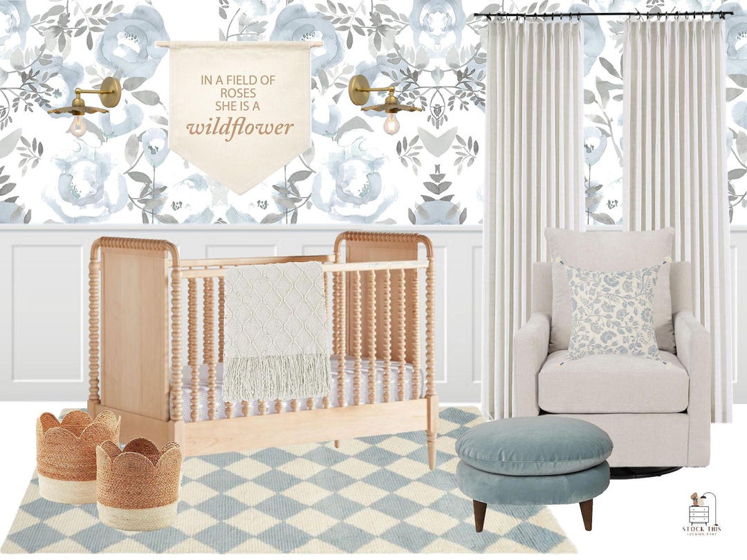 Blue Flower Nursery Design - Etsy