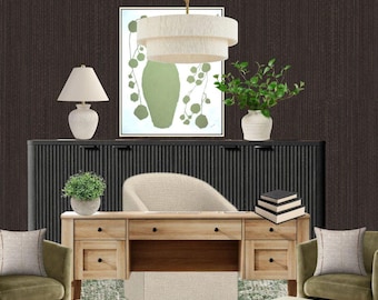 Neutral and Green Home Office Design