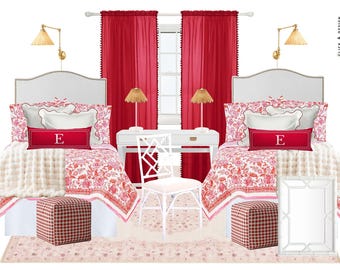 Red Floral Preppy Girl Dorm Room