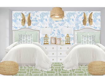 Blue and Green Preppy Dorm Room