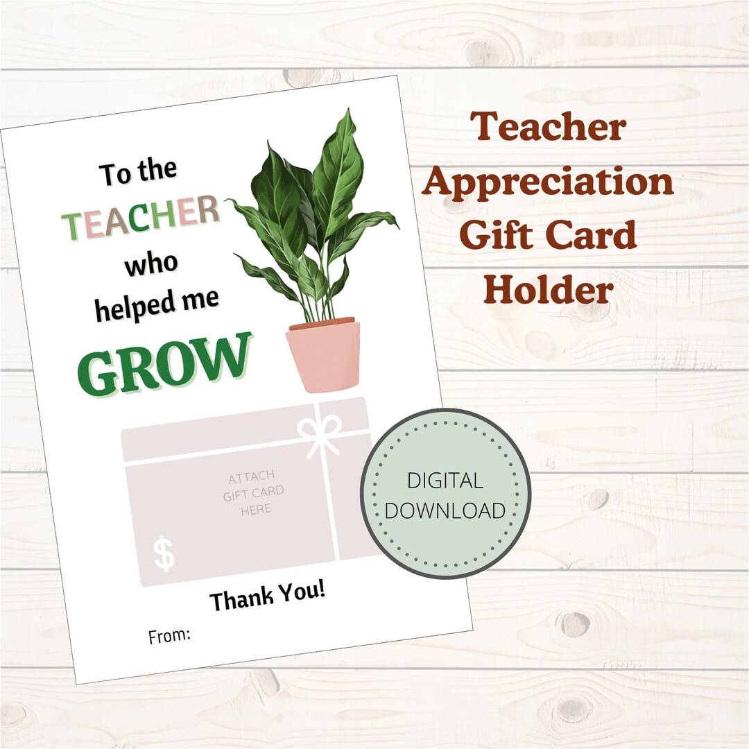 Teacher Appreciation Gift Card Holder: Printable Thank You Card (PDF ...
