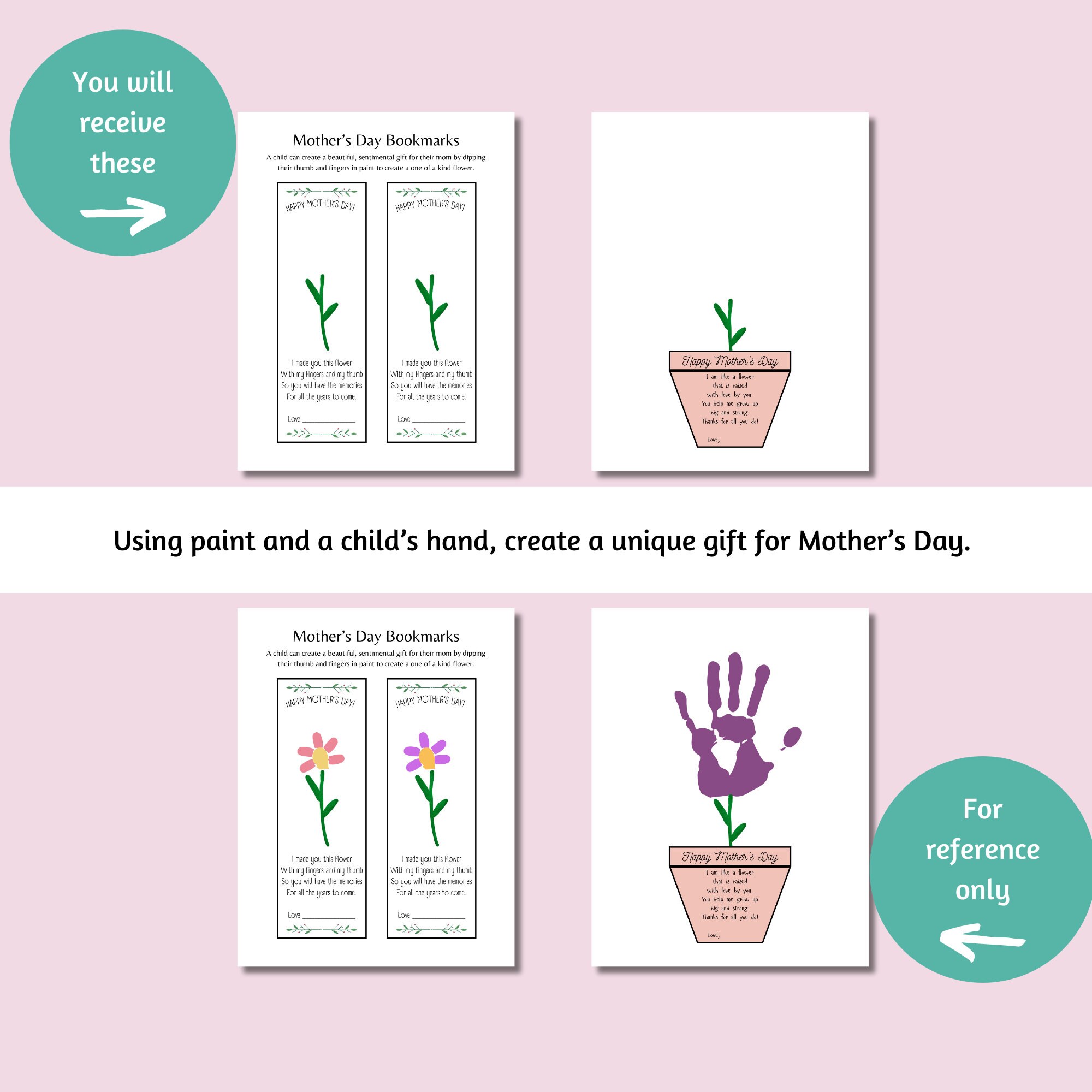 Mother's Day Printable Craft Bundle, 4 Pages, Mother's Day Bookmarks ...