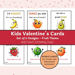 Tarjetas de San Valentín para niños, lindas tarjetas con temática de frutas, tarjetas de San Valentín para el aula, tarjetas de San Valentín para maestros, tarjetas de San Valentín para preescolares, imprimibles, descarga digital