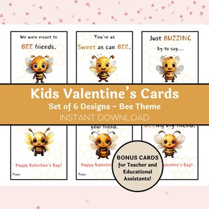 Kids Valentine&#39;s Day Cards, Cute Bee Theme, Classroom Valentines, Teacher Valentine, Preschool Valentines, Printable, Digital Download
