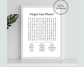 Forgot Your Phone? Bathroom Sign, Word Search, Printable Bathroom Decor, DIGITAL DOWNLOAD